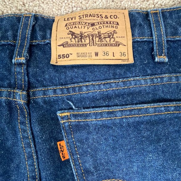 Levis 550 Jeans Mens 36x36 Blue Relax Fit Taper Vintage 90s Batwing Orange Tab - Picture 8 of 10